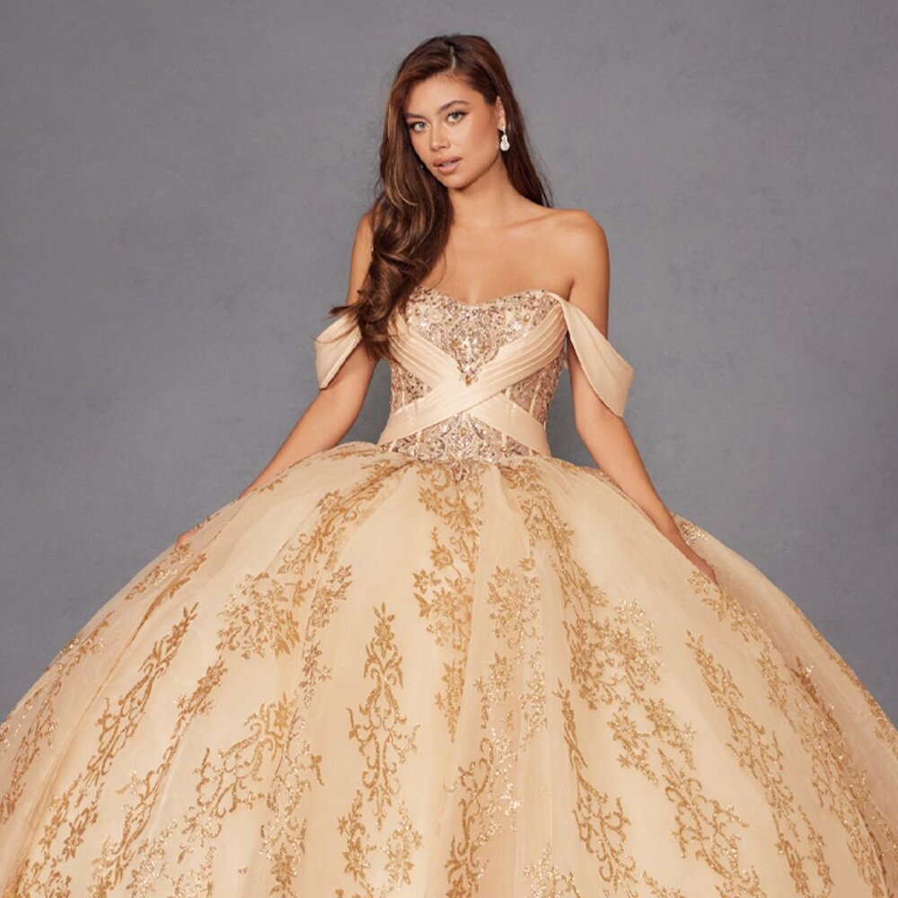 NEW OFF SHOULDER QUINCEANERA GOWN W/ EMBELLISHED BODICE & LACE UP BACK JT1488H